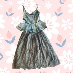 3D BEAUTIFUL FLOWER DOUBLE-LAYERED MIDI SKIRT IN LIGHT GRAY🐰🐘🔘(lace detail)
